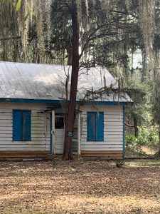 A picture I took of a old Gullah home with accents of blue on its window shudders. This blue color was believed to war off "evil spirits."